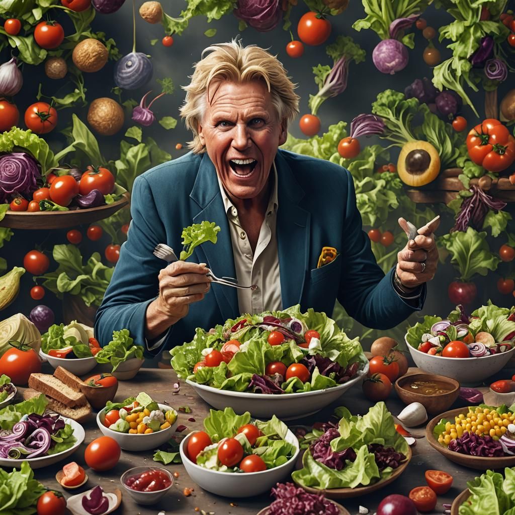 Gary Busey Eating Salad: Detailed Matte Painting