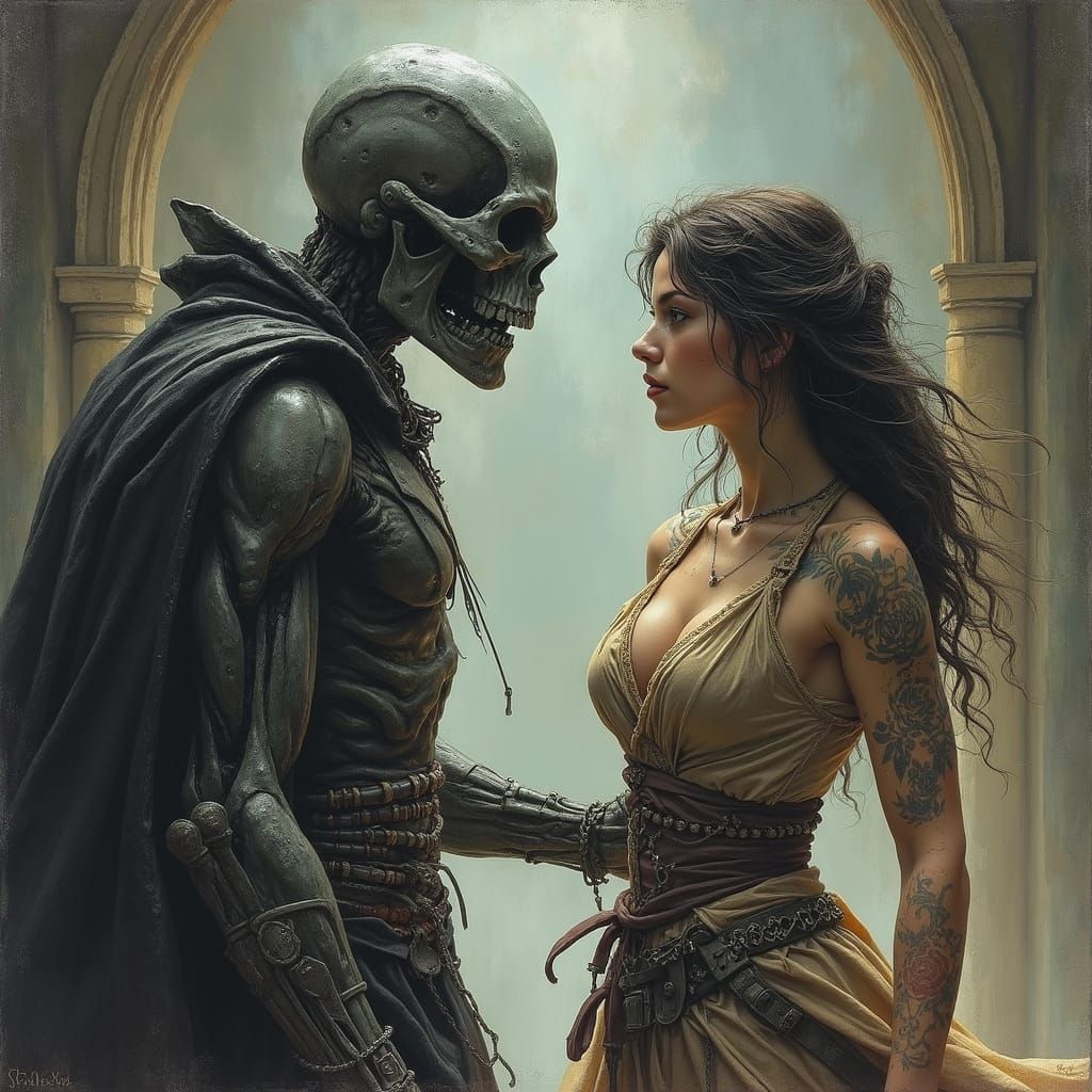 Dark Fantasy Adventuress Battles Undead Wizard in Sinister T...