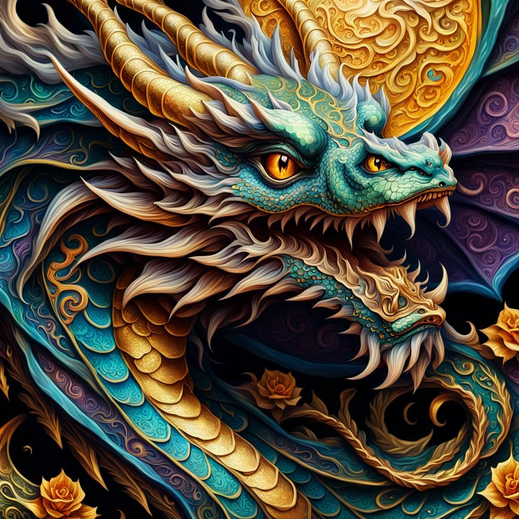 Dragon on Tarot Card in Vivid Oil Painting Style