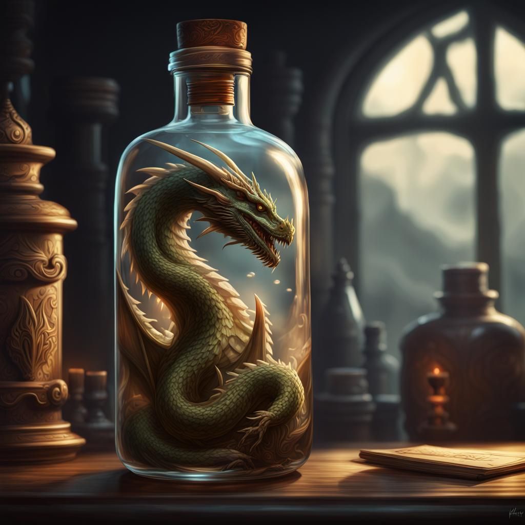 Dragon Wisp in a Bottle: Fantasy Art