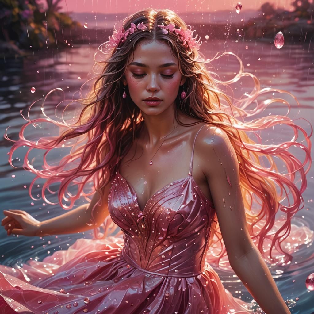 Pink Coquette Woman in Sparkling Water: Fantasy Art