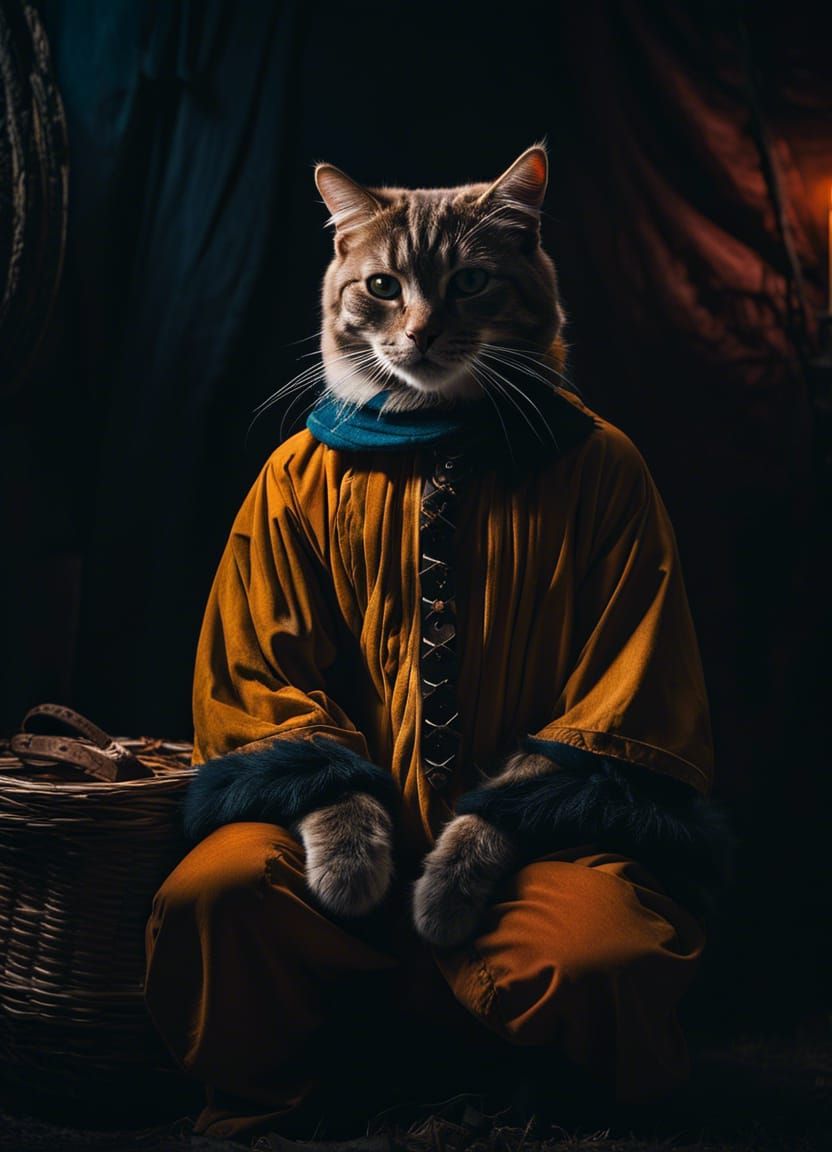 Anthropomorphic Cat Explorer in Dark Fantasy Style