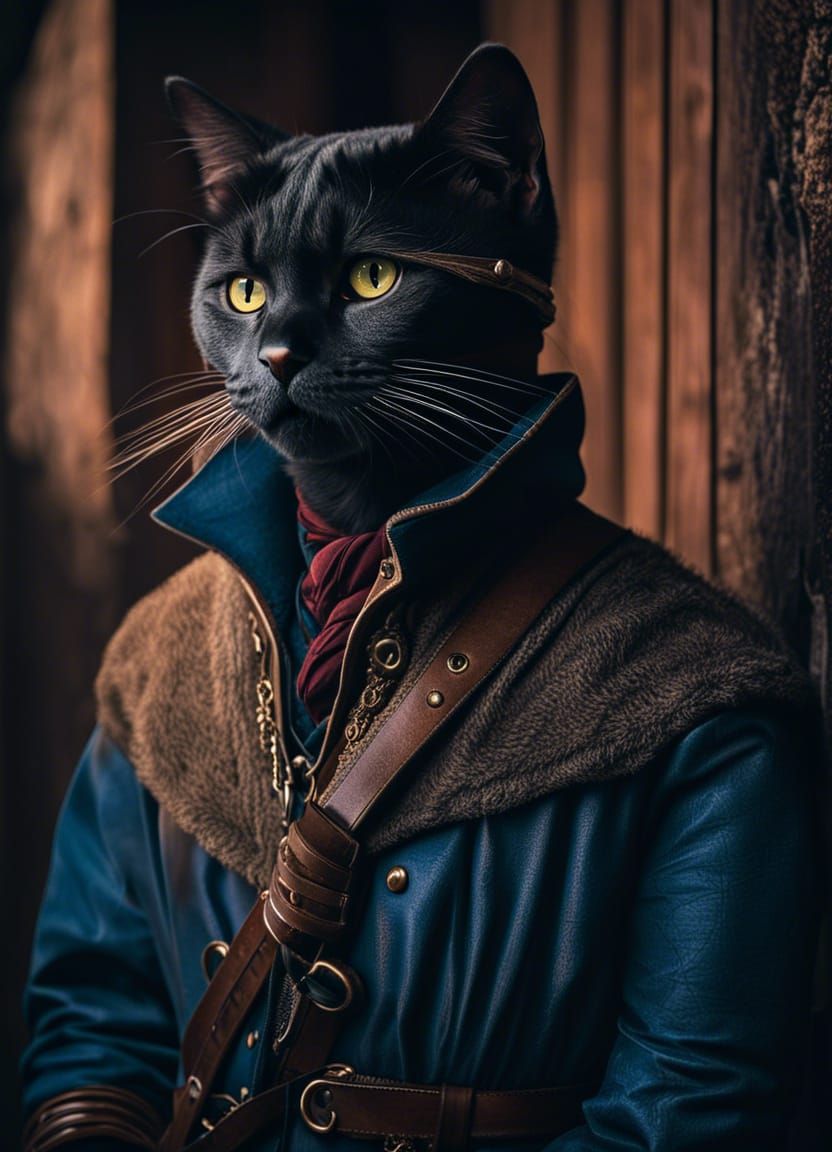 Anthropomorphic Cat Explorer in Dark Fantasy Style