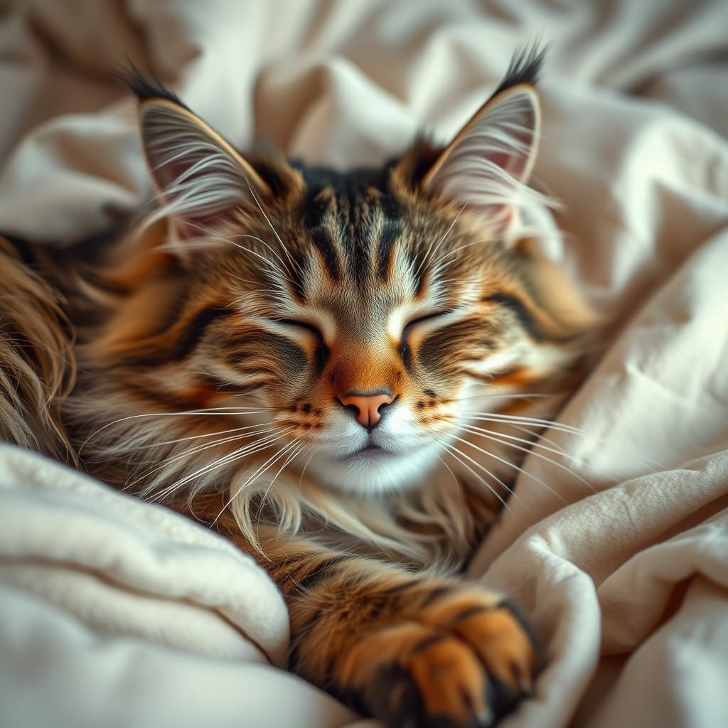 Serenely Sleeping Tabby Cat in Plush Surroundings