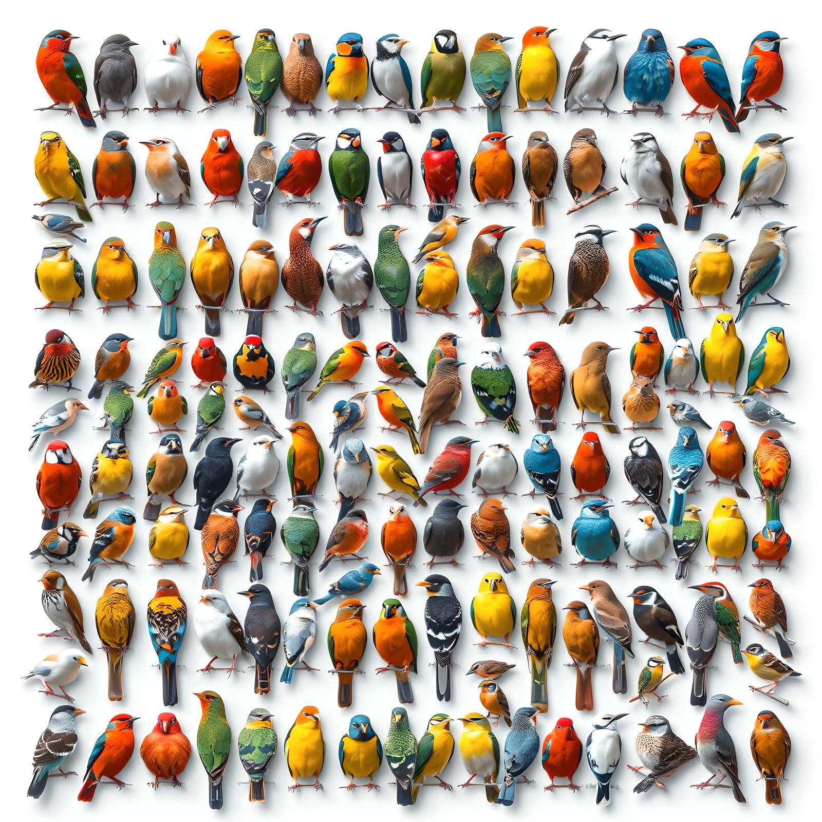 Colorful Avian Diversity: Knolling Photography of 144 Bird S...