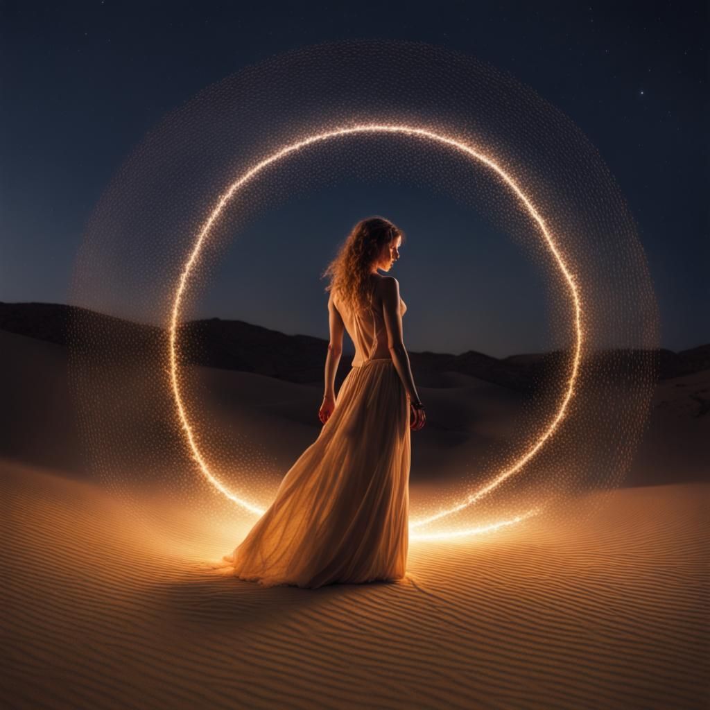 Ethereal Woman of Light in Desert Landscape