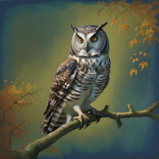 Expressive Owl Perched in Nature, Oil Painting Masterpiece