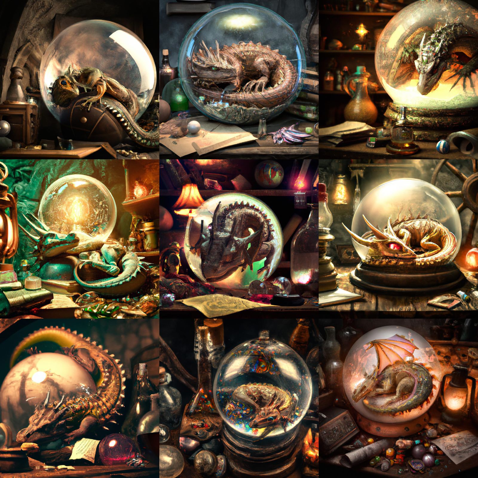 Dragon Sleeping in Globe on Sorcerer's Desk