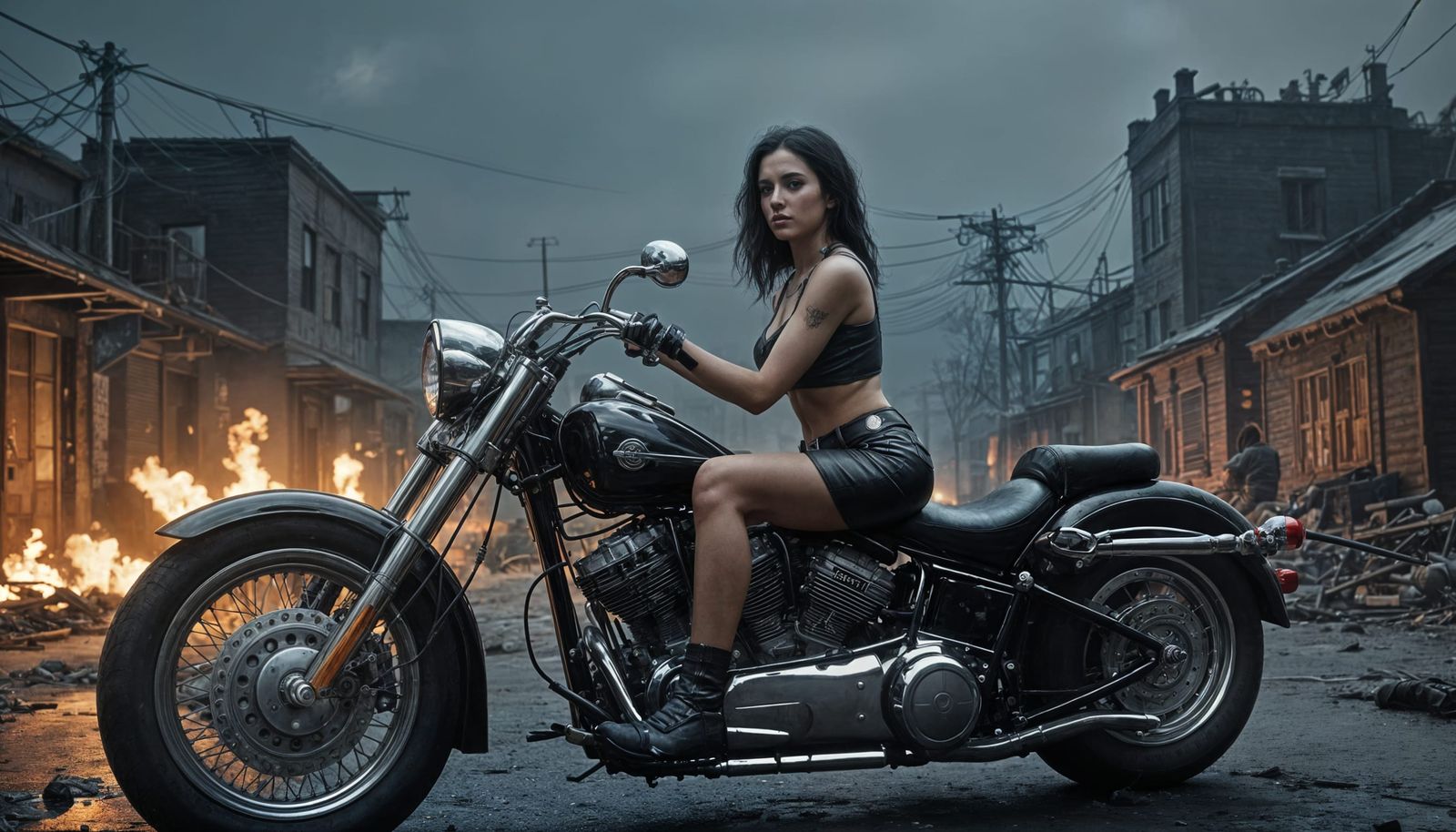 Biker Girl in Post-Apocalyptic Landscape