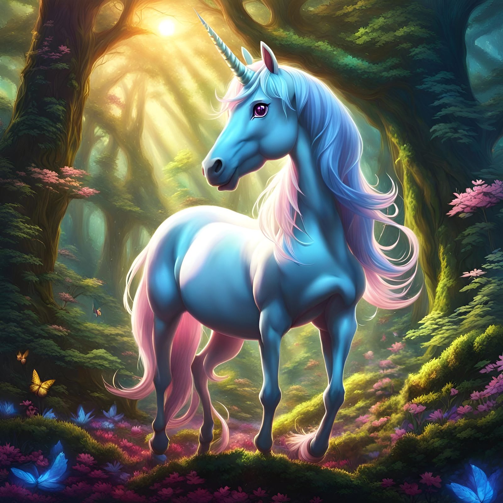Unicorn in Enchanted Forest: Anime-Inspired Splash Art