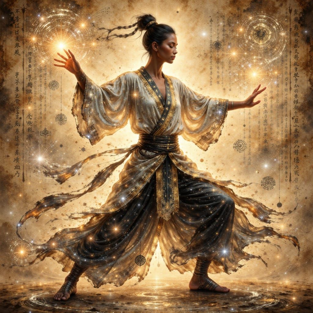 Mystical Androgynous Figure Tai Chi Dancing in Digital Art