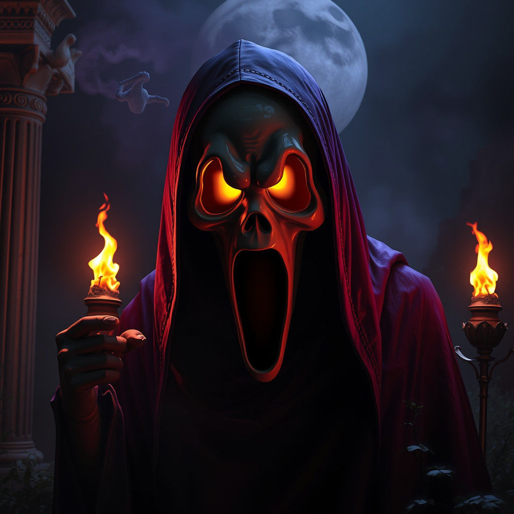 Haunting Ghostface Mask in Ancient Greek Dark Fantasy