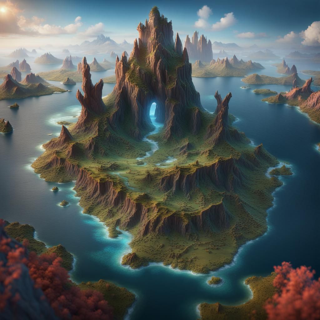 Magically Enchanted Island Continent Map in Fantasy Style