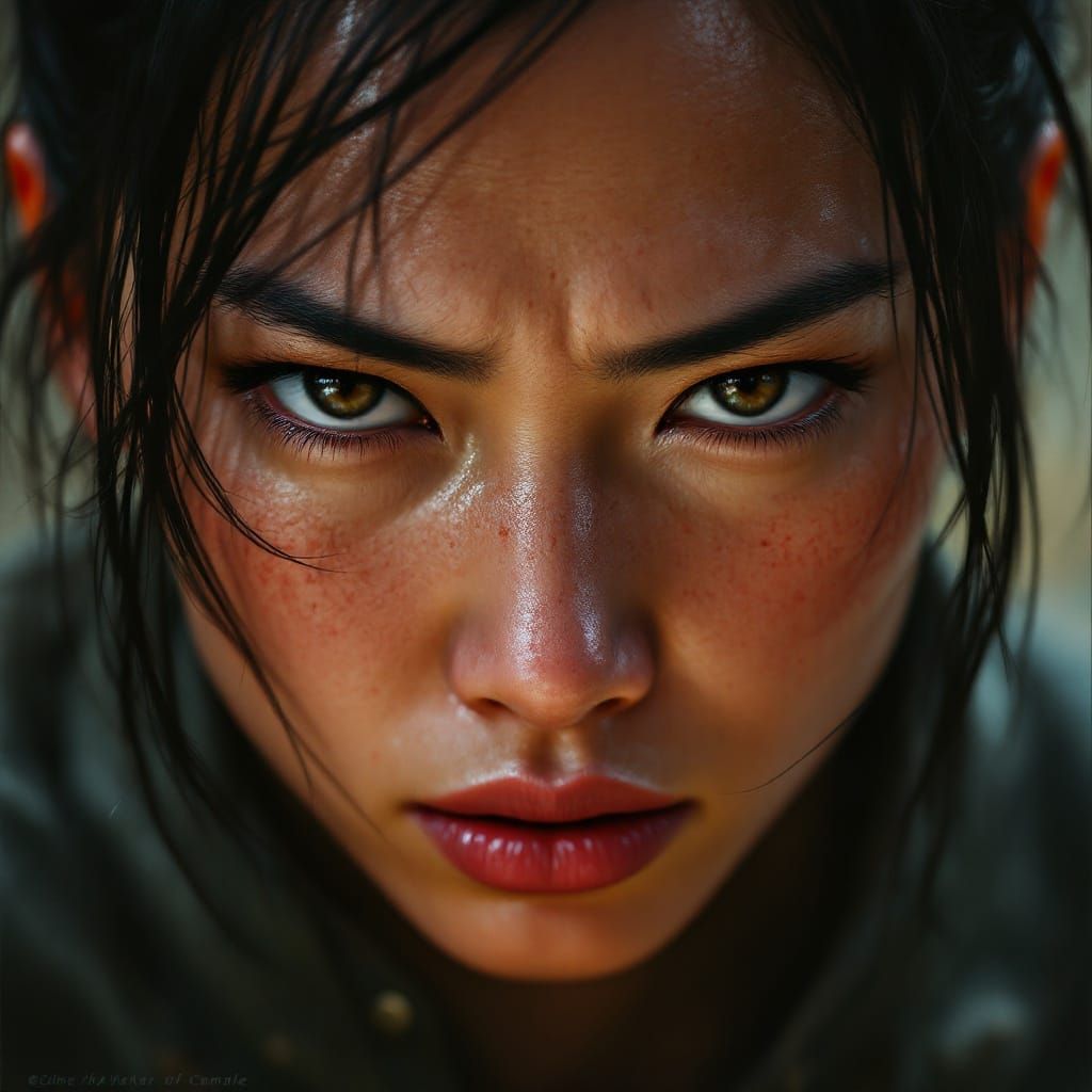 Fierce Fighter: Intense Close-Up in Digital Comic Art