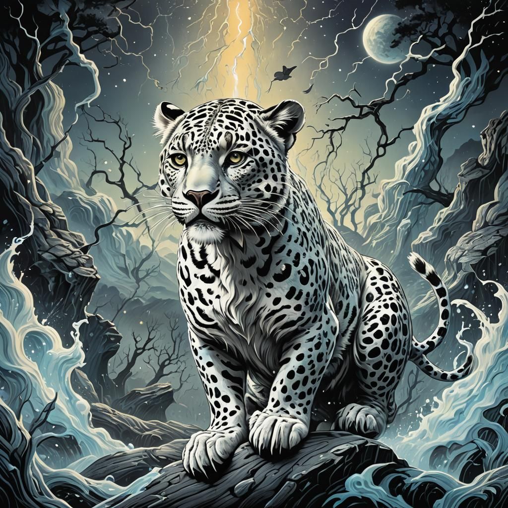 White Leopard in Comic Book Surrealism