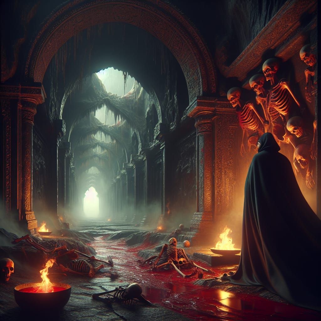 Ominous Tunnel Entrance with Caped Figure