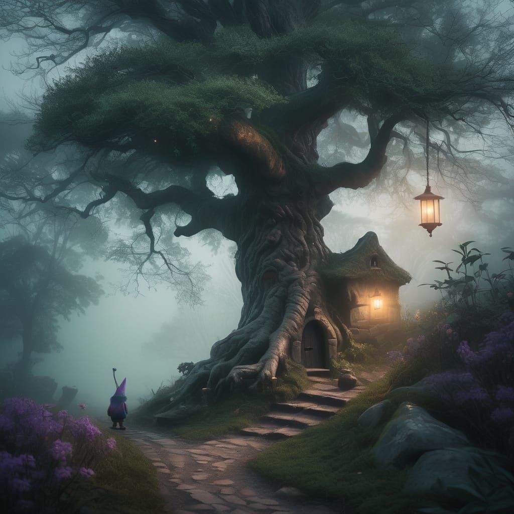 Mystical Gnome Dwelling in an Ancient Forest
