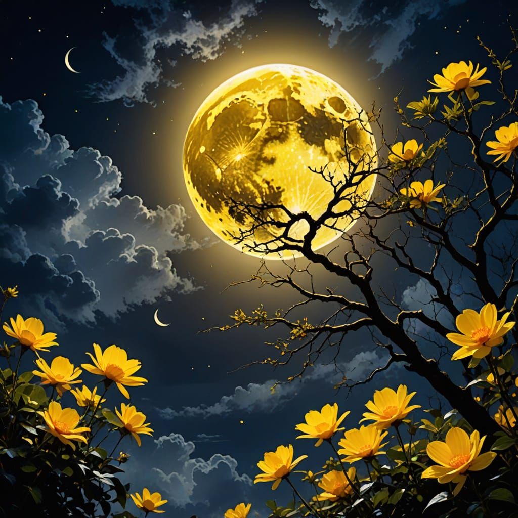 Magical Midnight Moon Scene in Space