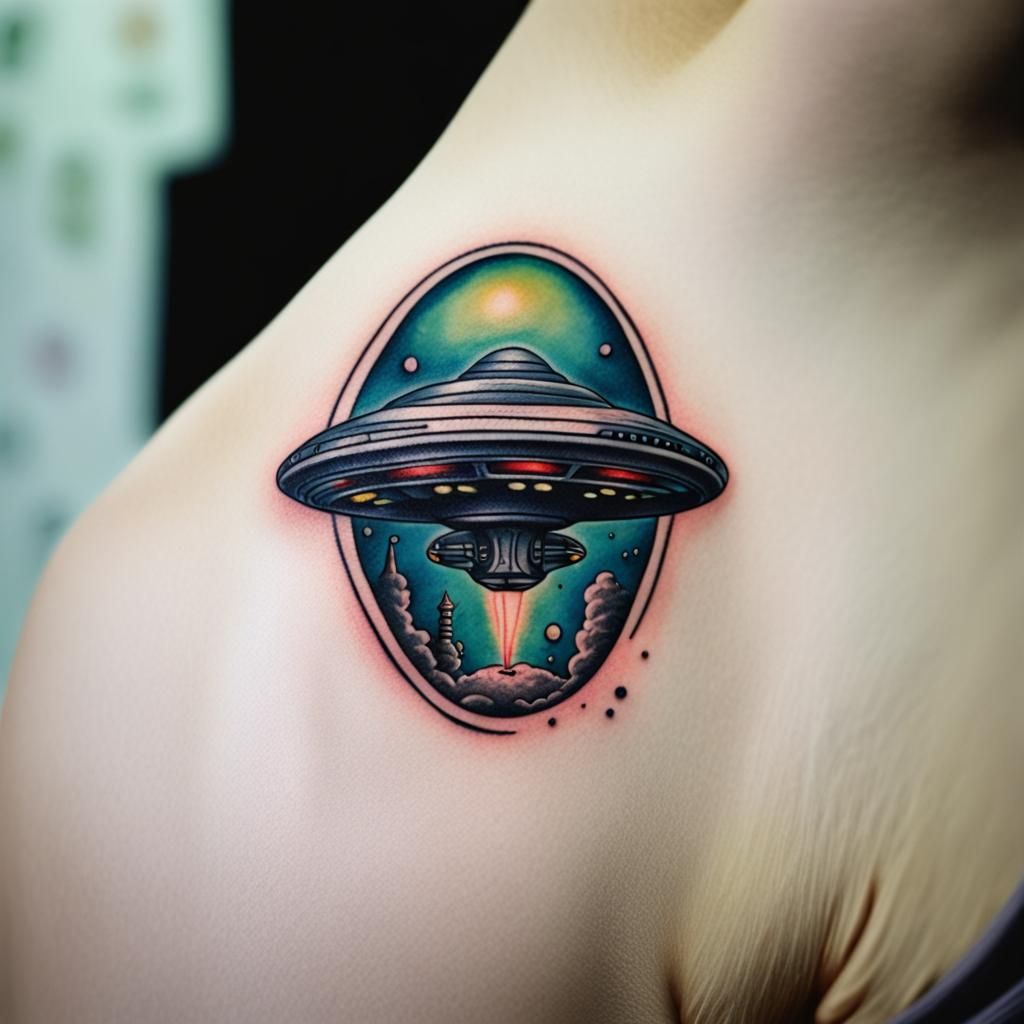 Alien Spaceship Tattoo Art