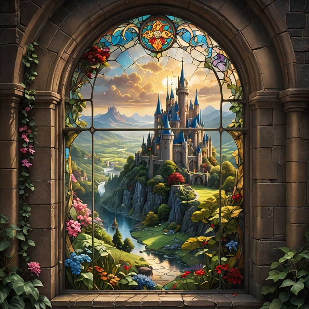 Fantasy World Seen Through Stained Glass