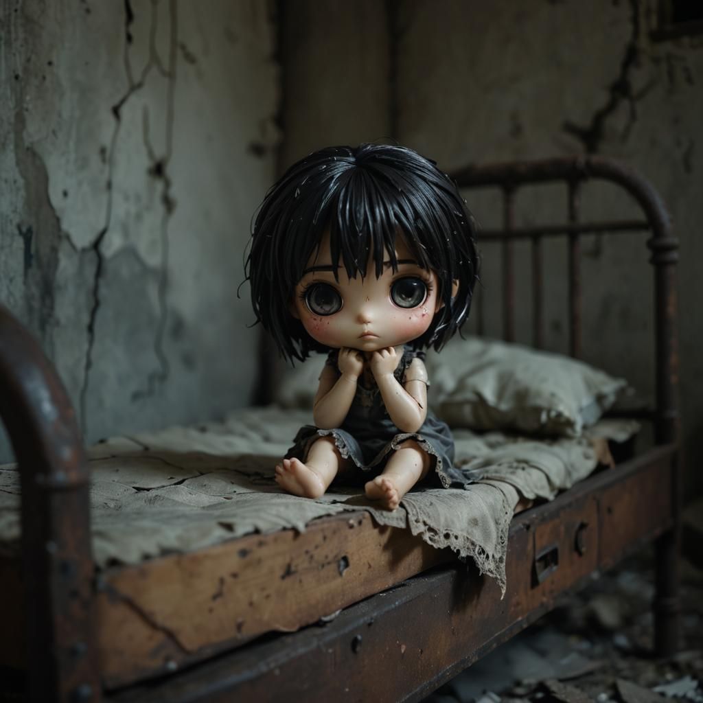 Sad Chibi Doll in Abandoned Urbex Setting