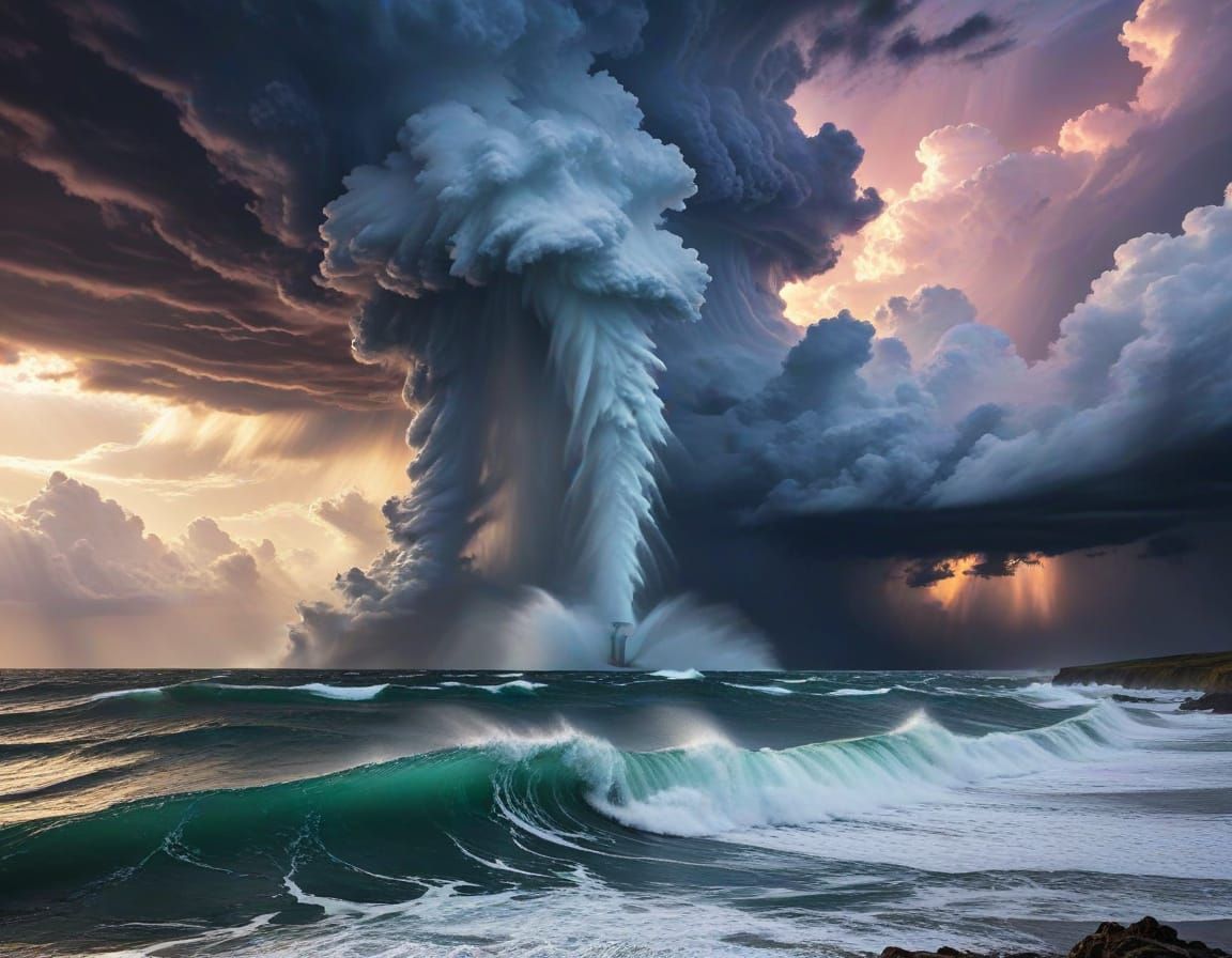Majestic Water Spout in Ethereal Stormy Skies