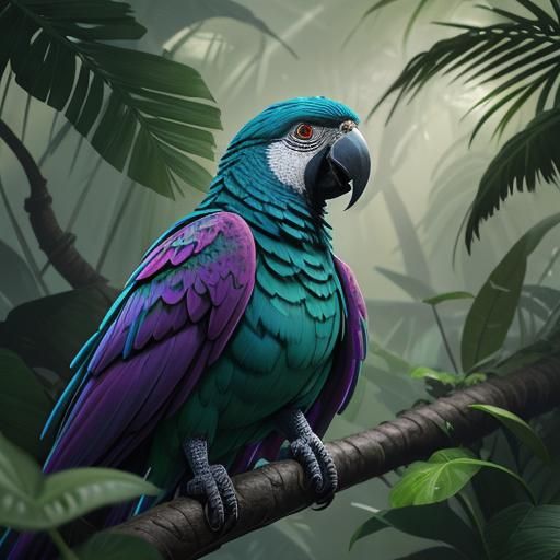 Cartoon Parrot in Jungle: Fantasy Concept Art