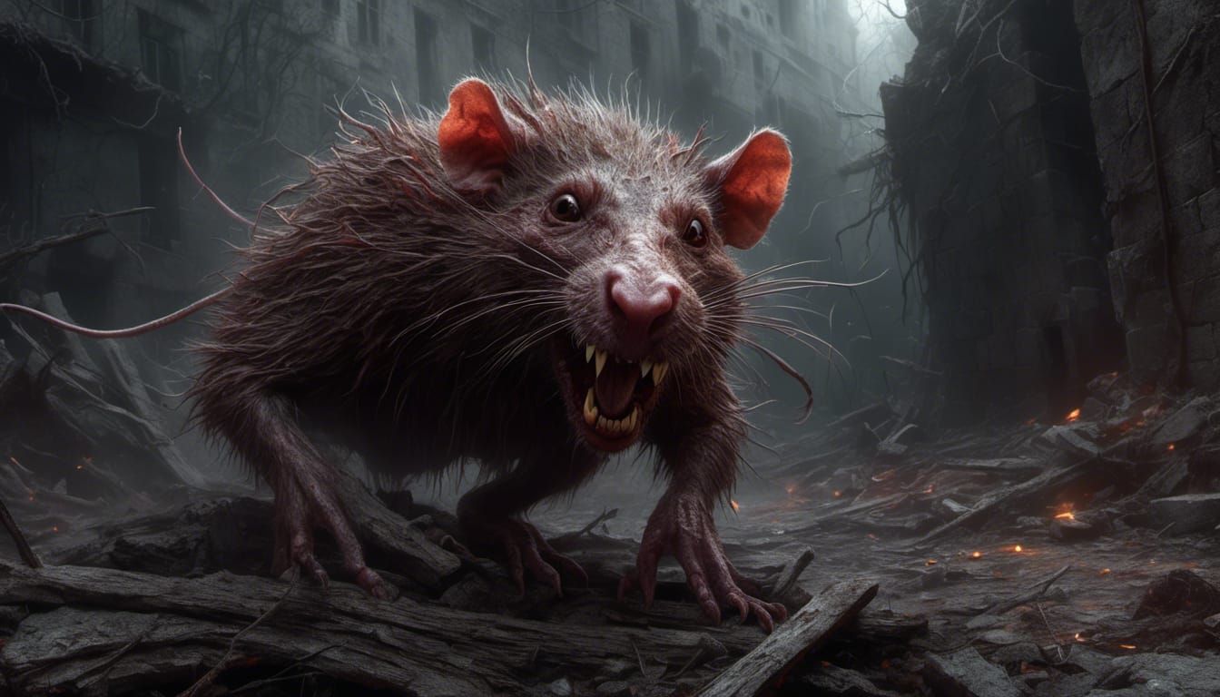 Menacing Mutant Rat Ready to Attack, Detailed Matte Painting