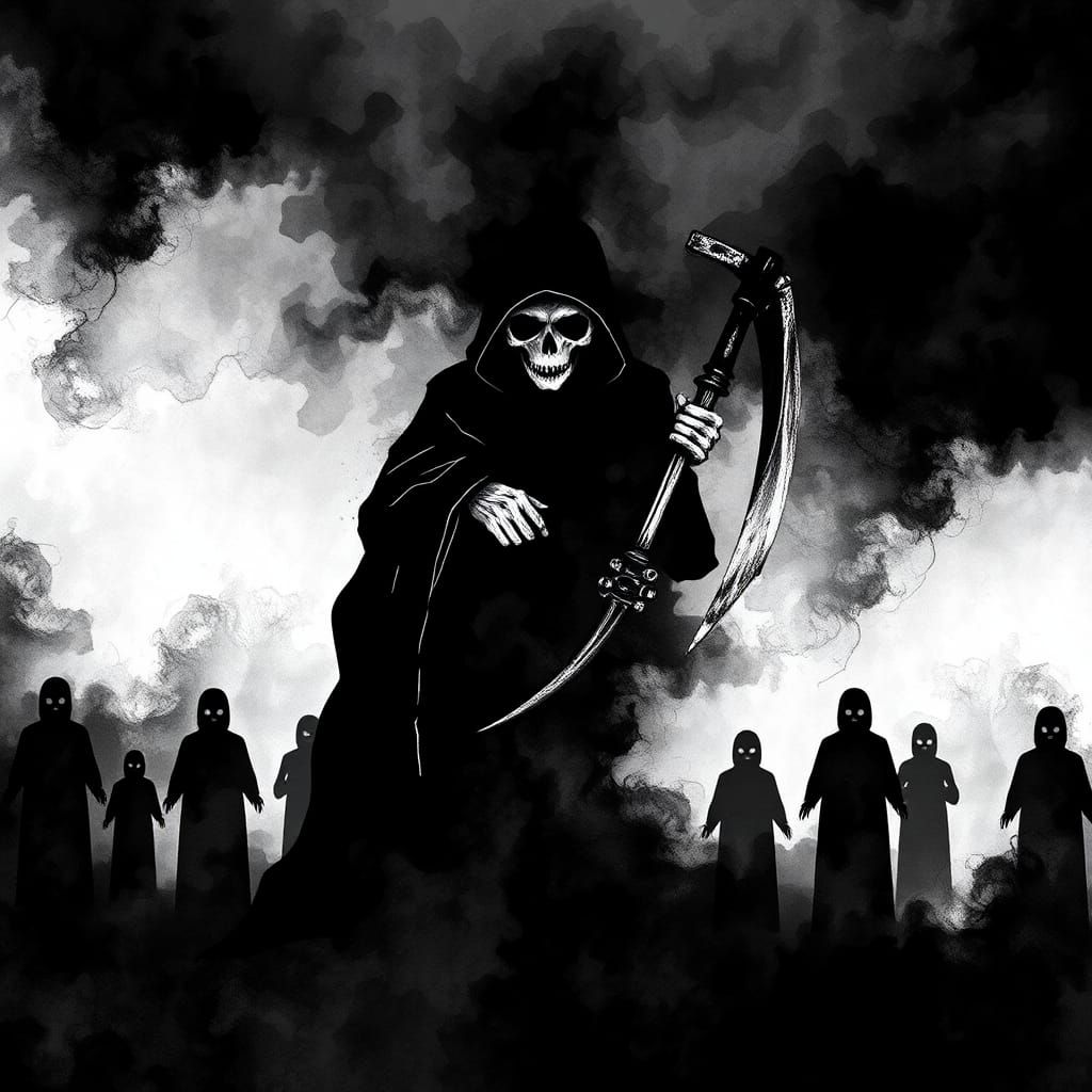 Grim Reaper Rorschach Ink Blot with Ghostly Figures