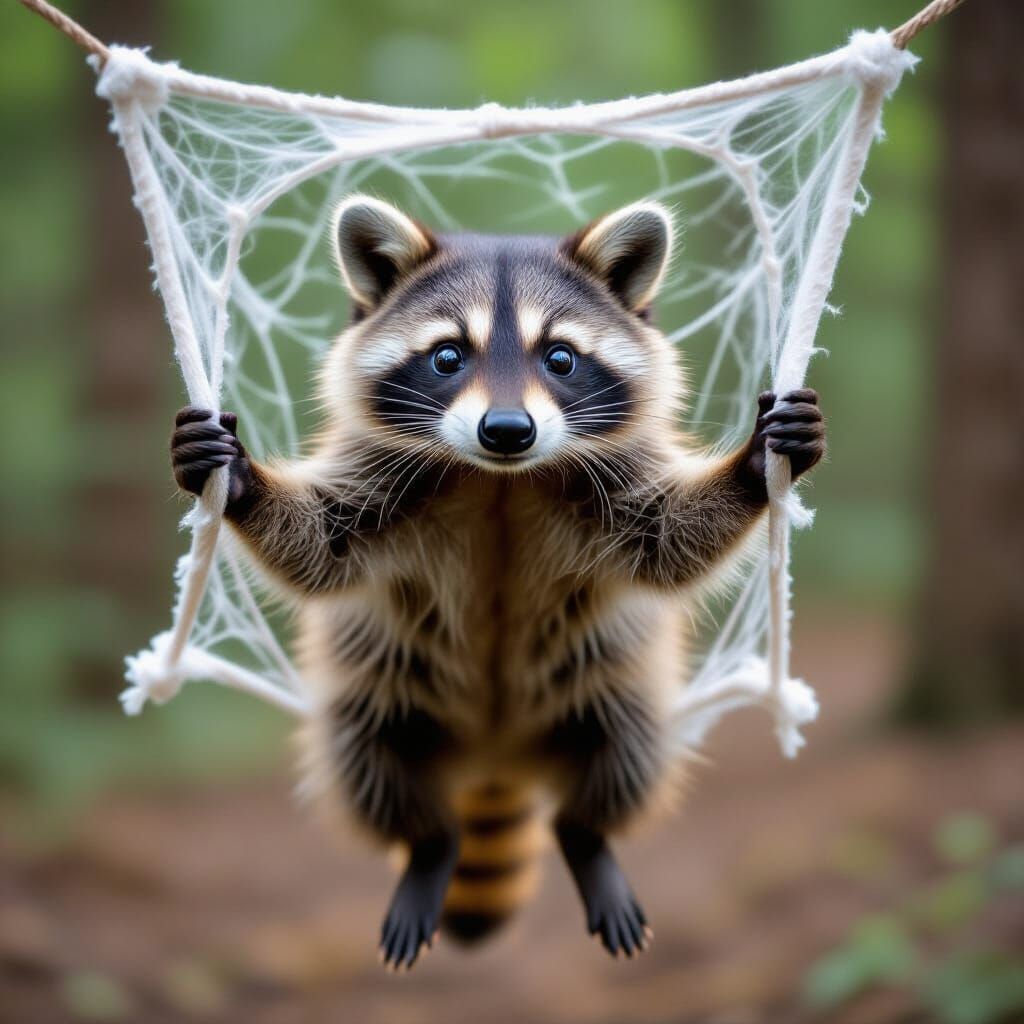 Raccoon Parachutes Using Spider Web