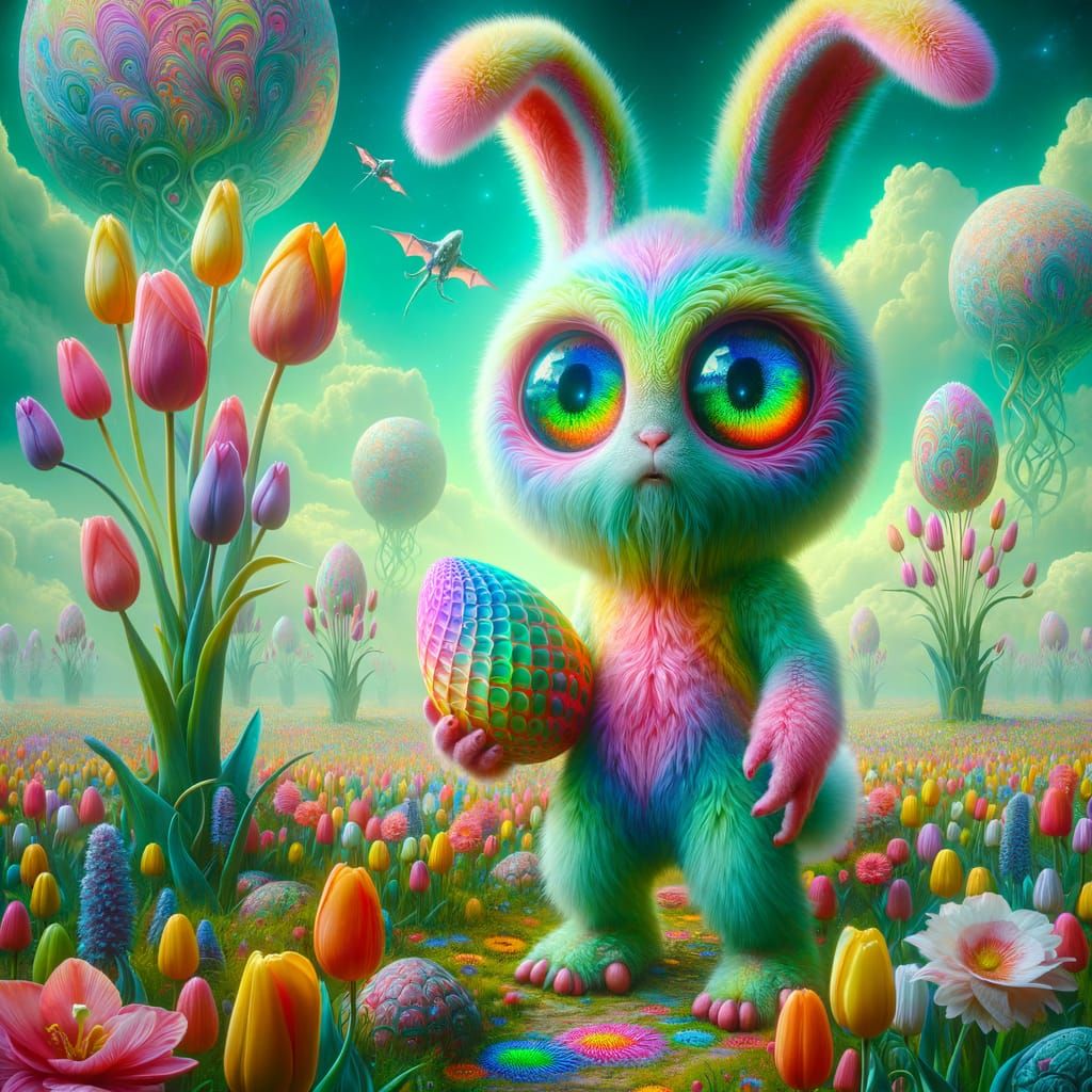 Psychedelic Alien Bunny in Pastel Wonderland