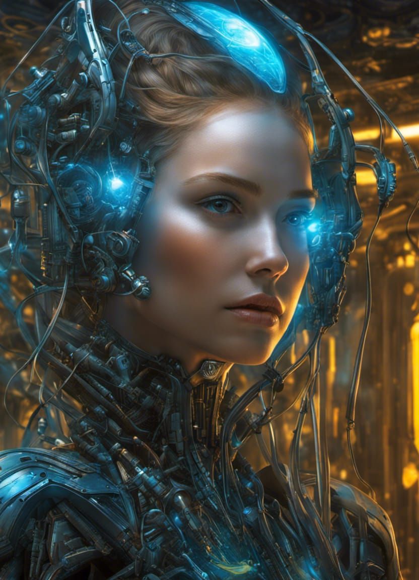 Glass Cyborg Being Repaired in Sci-Fi Workshop