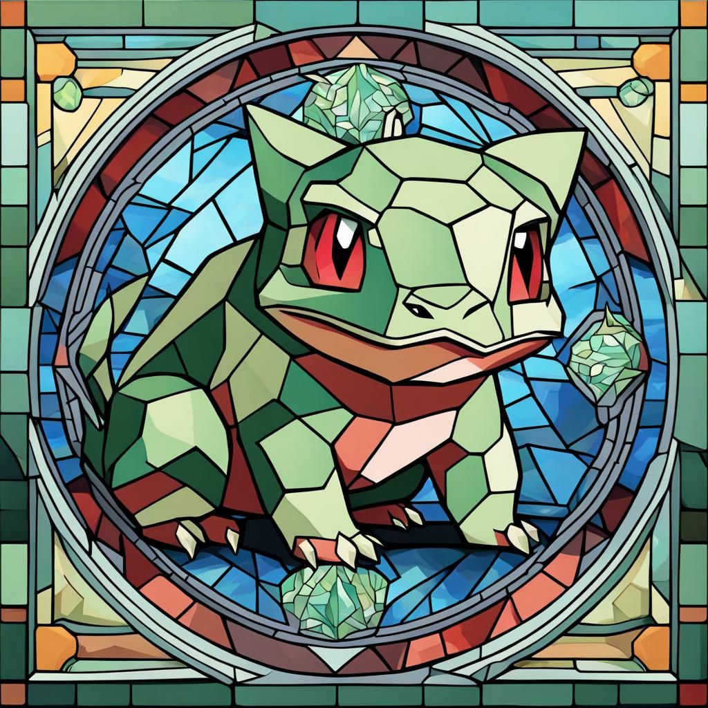 Bulbasaur Mosaic: Cubist Stained Glass Art