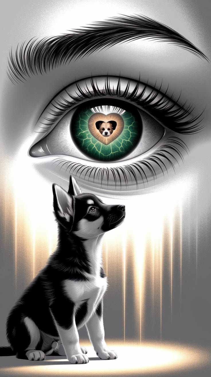 Elegant Shepherd Puppy Contemplates Cosmic Eye