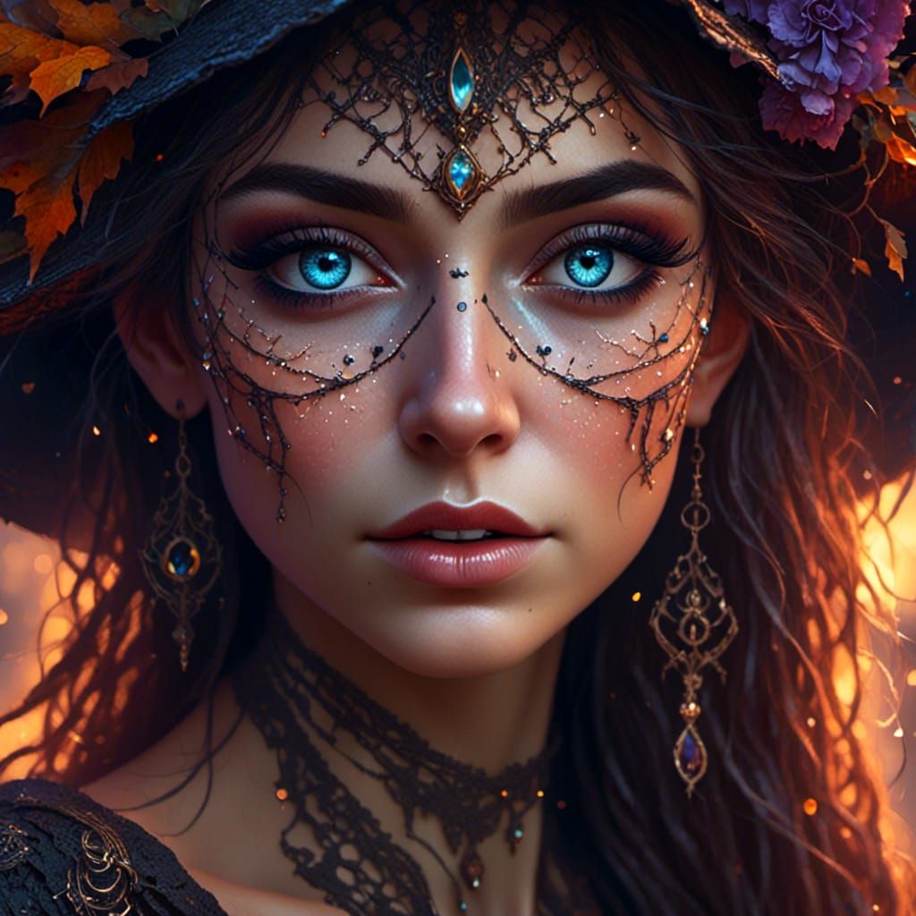 Vibrant Digital Portrait of a Witch Woman