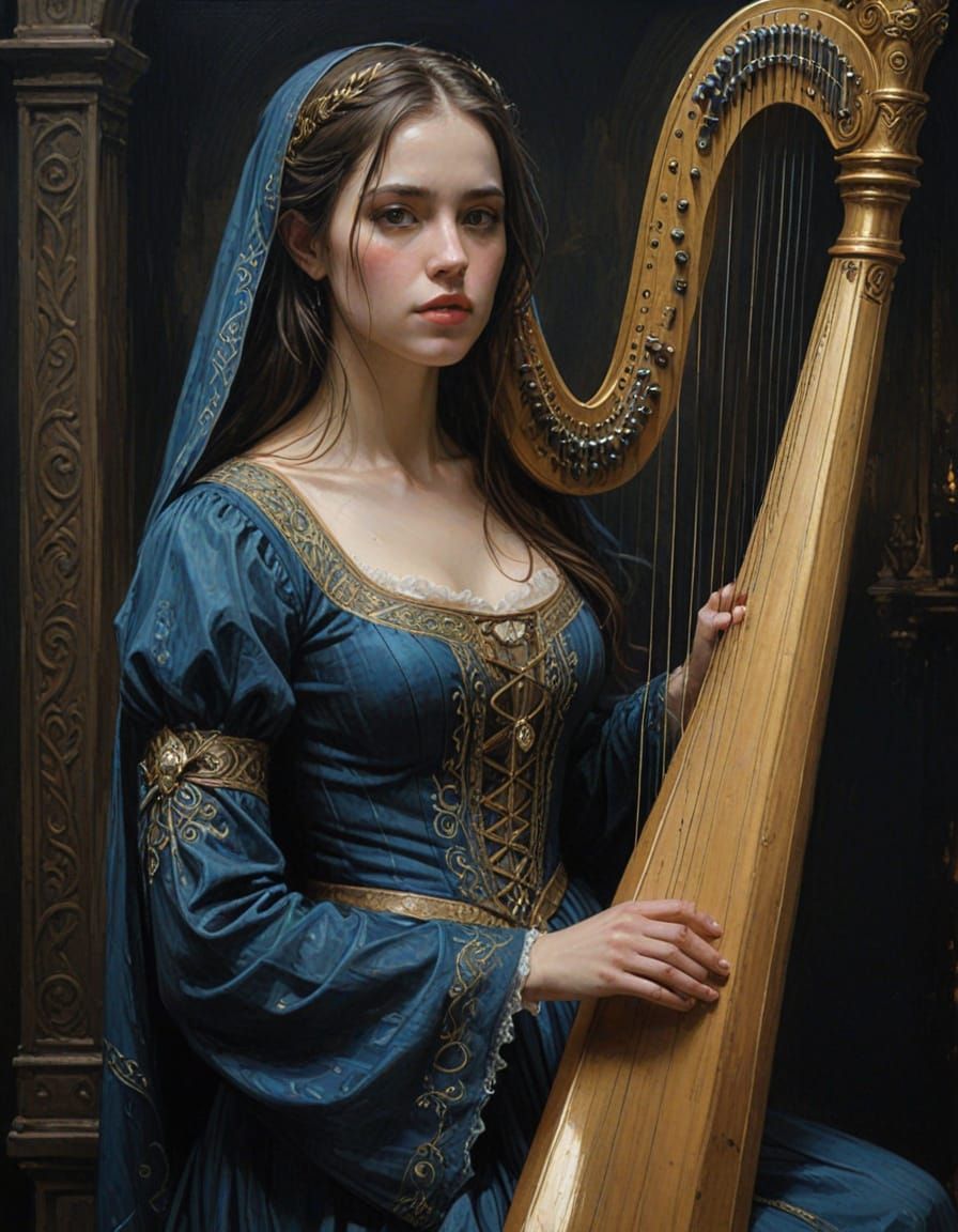 Medieval Harpist in Ethereal Glow