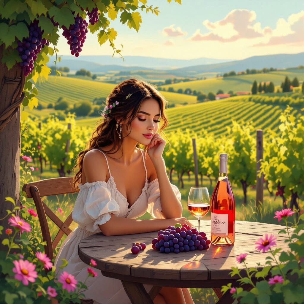 Sun-Drenched Vineyard in Vintage Travel Poster Style
