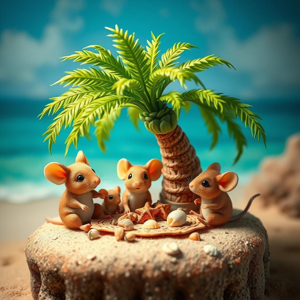 Charming Mice Family Picnic Under Palm Tree