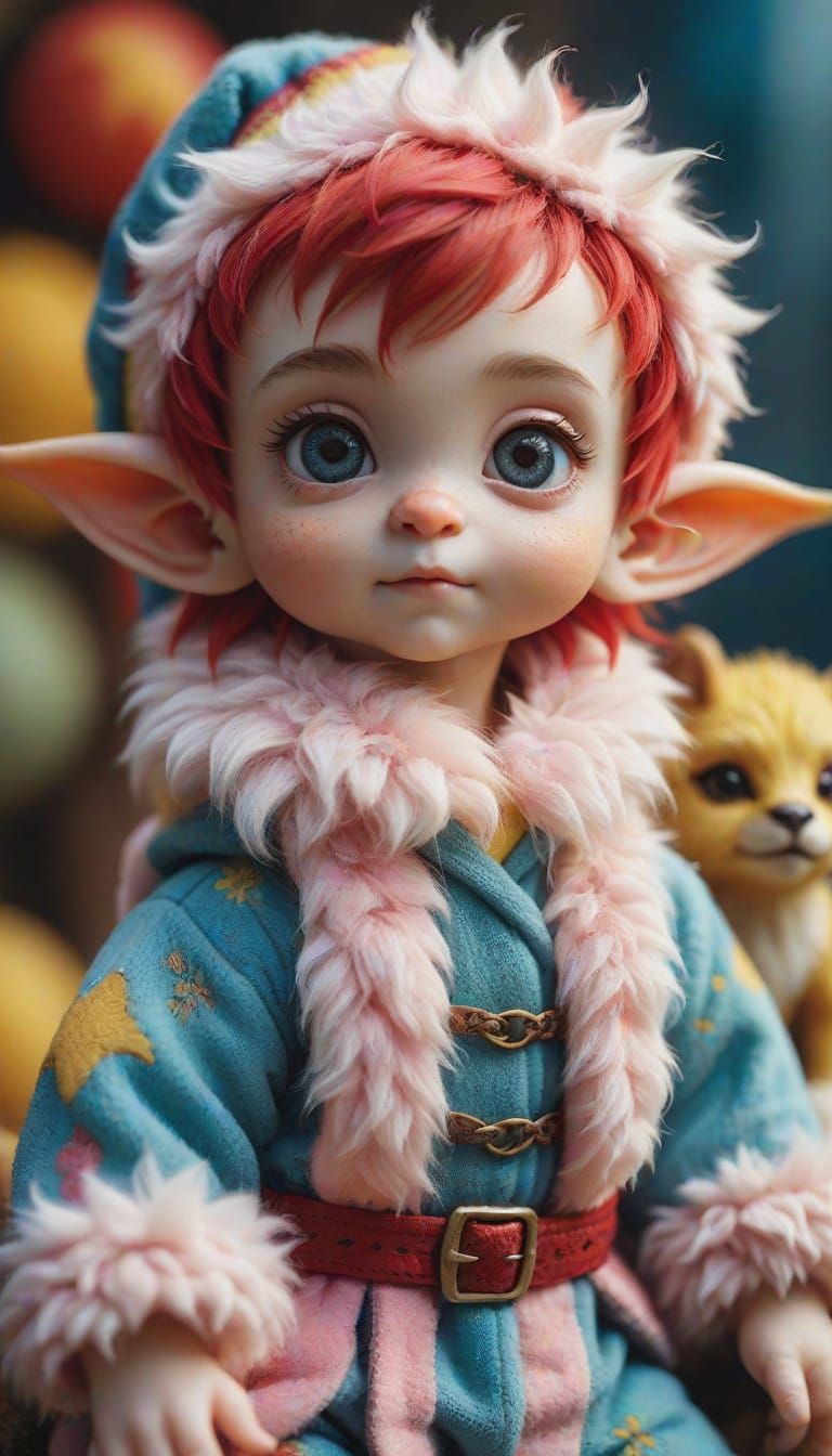 Whimsical Miniature Elf Portrait in Vibrant Colors