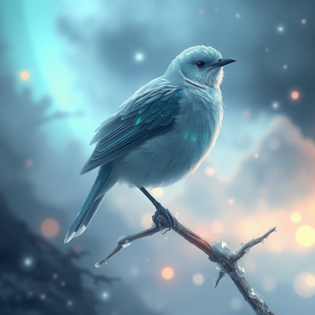 Crystal Bird in Icy Landscape