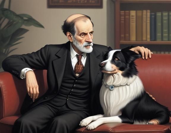 Freud and Border Collie in Academic Art
