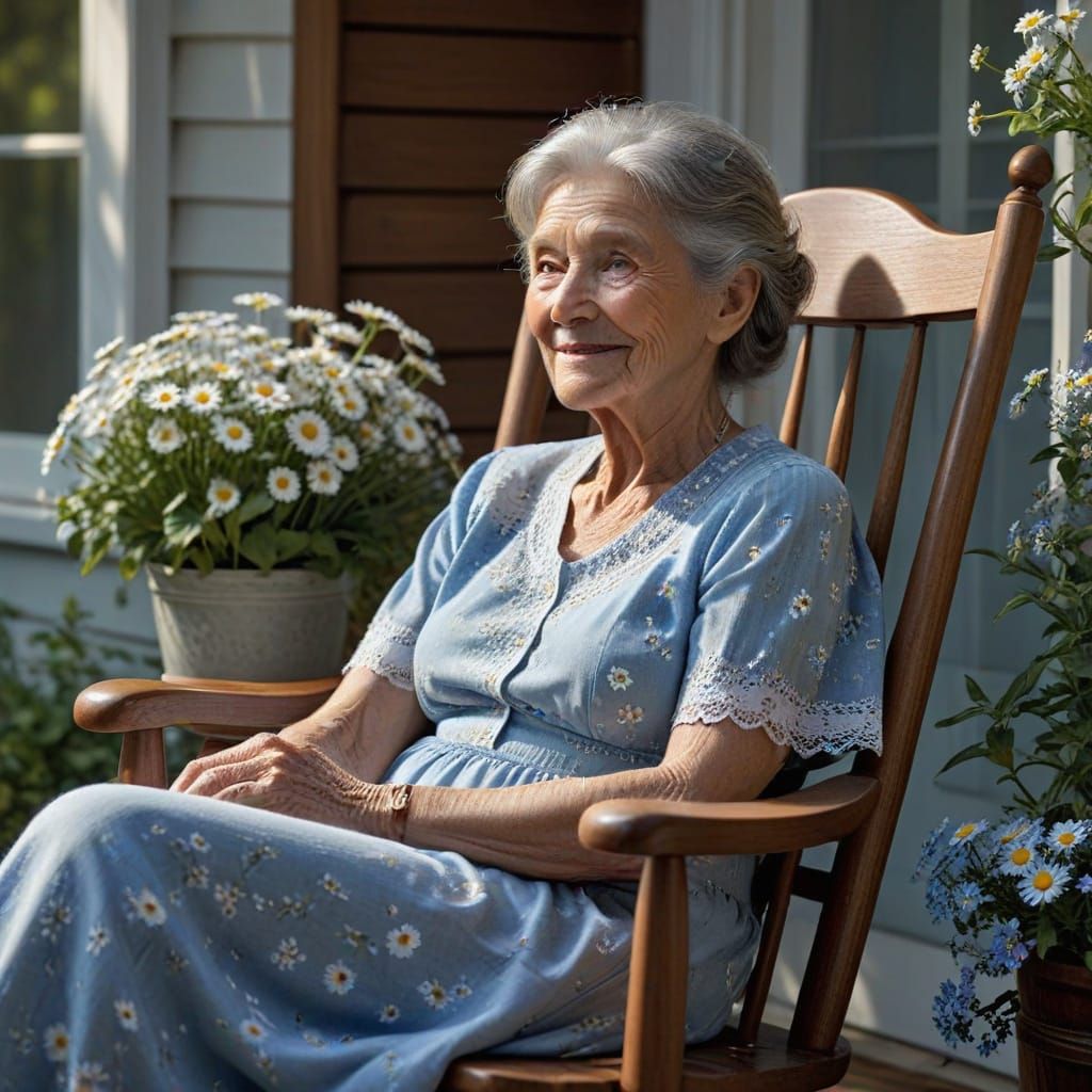 Photorealistic Grandmother Telling Stories on Porch