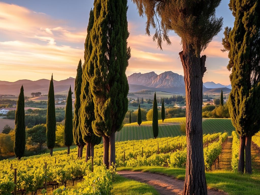 Vineyards and Cypress Trees. Les Alpilles. Provence.