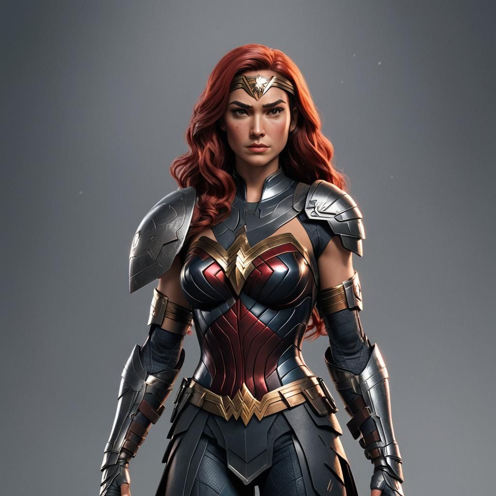 Wonder Woman Red Hair in Pixar-style 3D Art