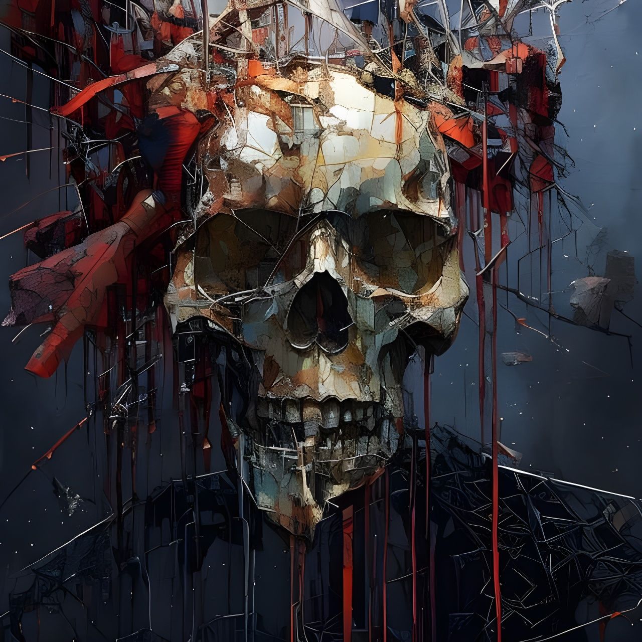 Metallic Skull Portrait in Mixed Media Style