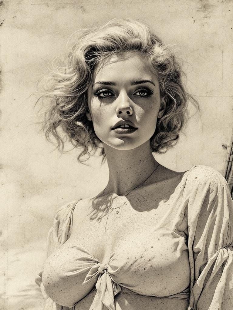 Stippled Pin-Up in Scrimshaw Style