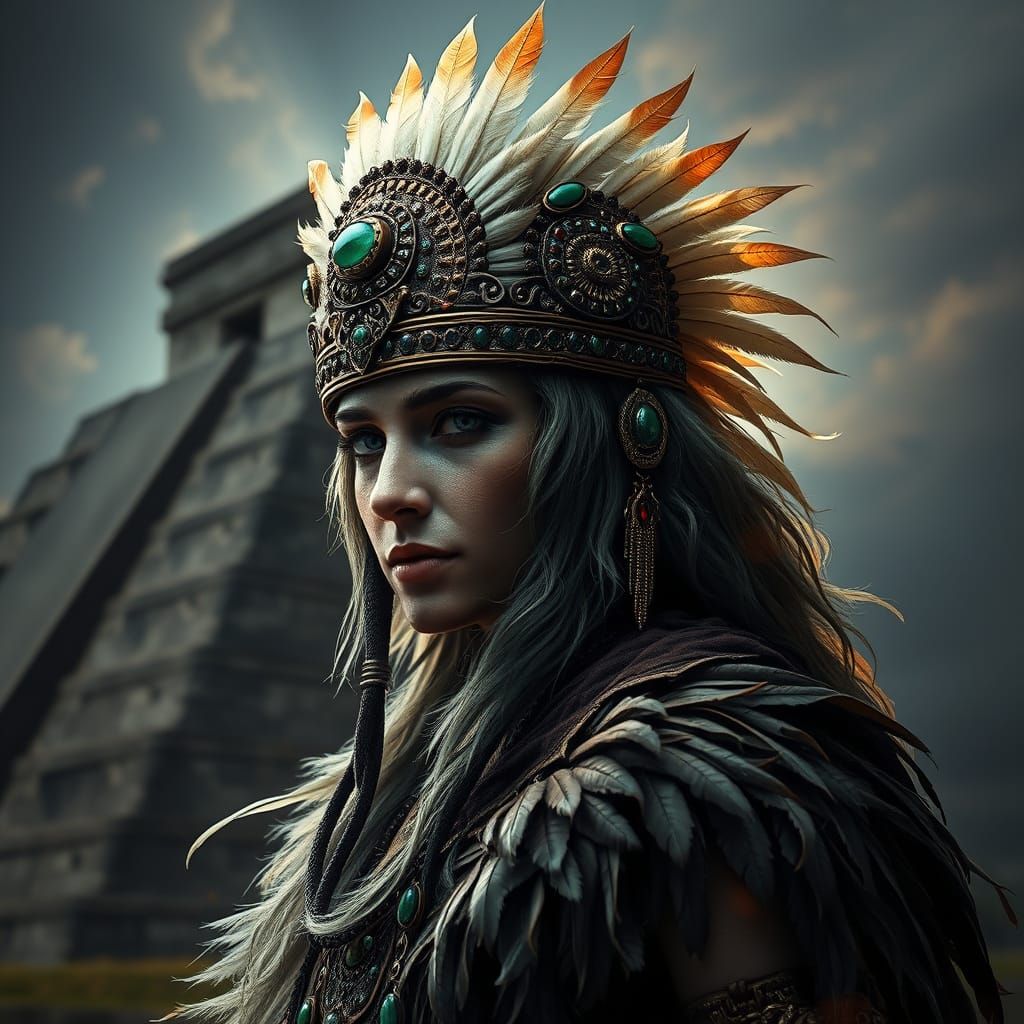 Surreal Mayan Warrior in Ancient Chichén Itzá