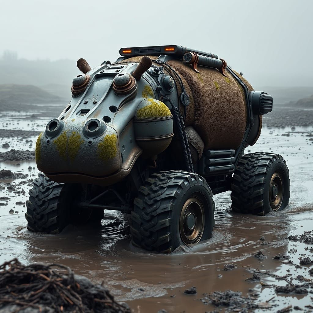 Hippo-Inspired Offroad Vehicle in Brutalist Style