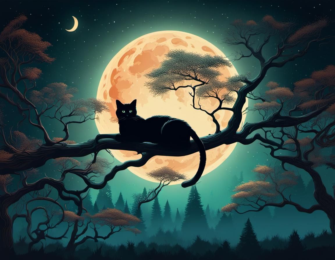 Cosmic Cat Silhouette in Synthwave Landscape