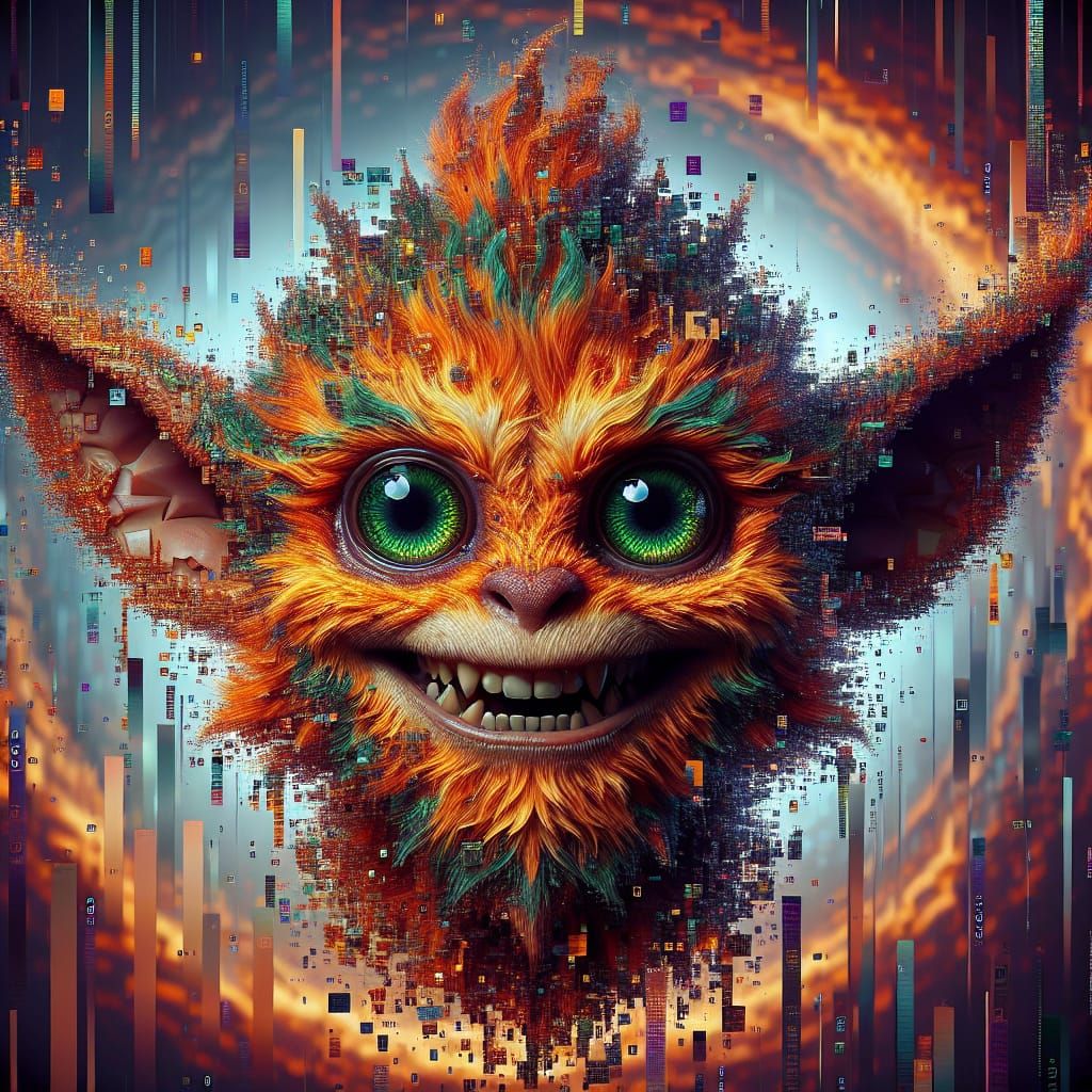 Mischievous Glitch Imp in Digital Mayhem